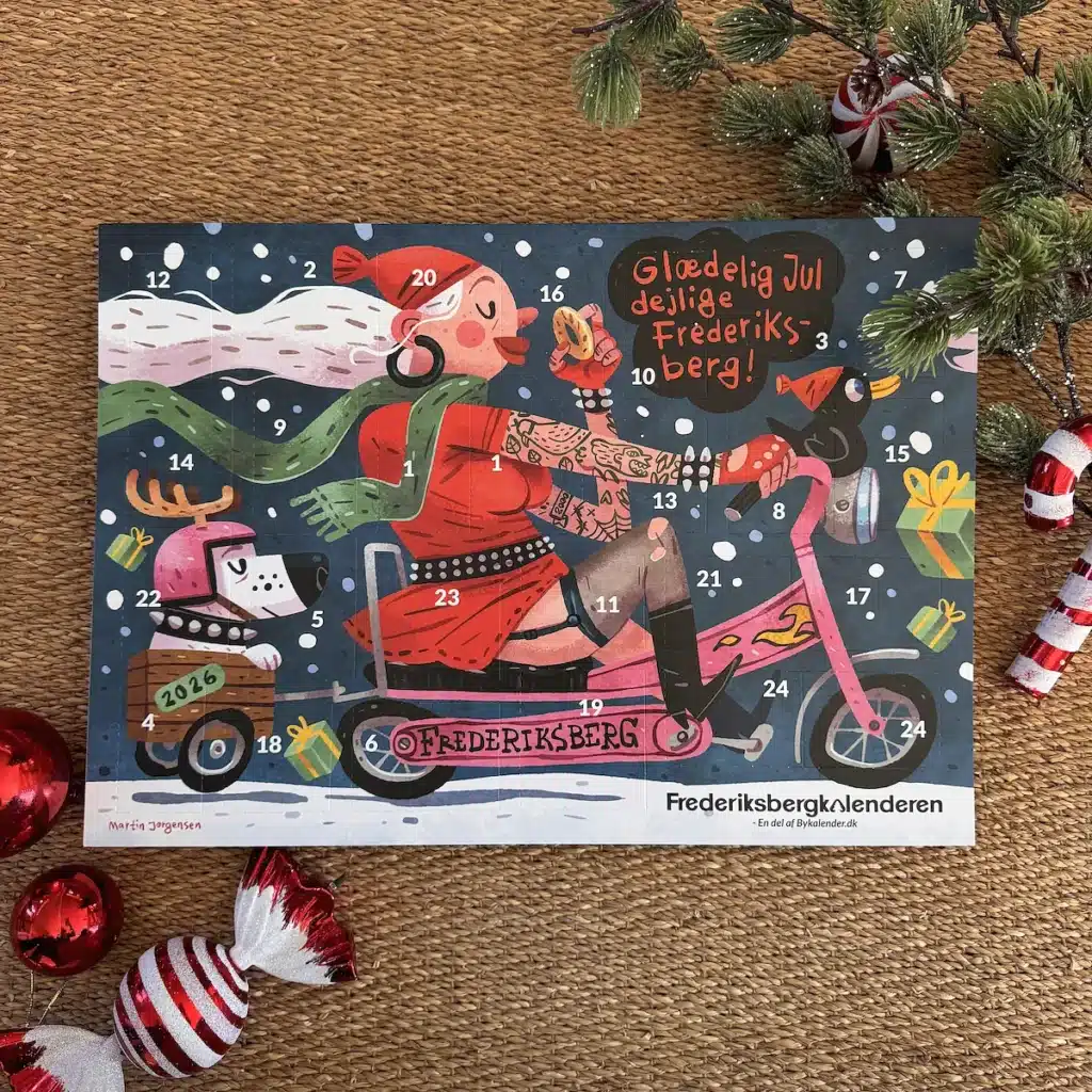 Forsiden af Frederiksbergkalenderen julekalender med lokale motiver
