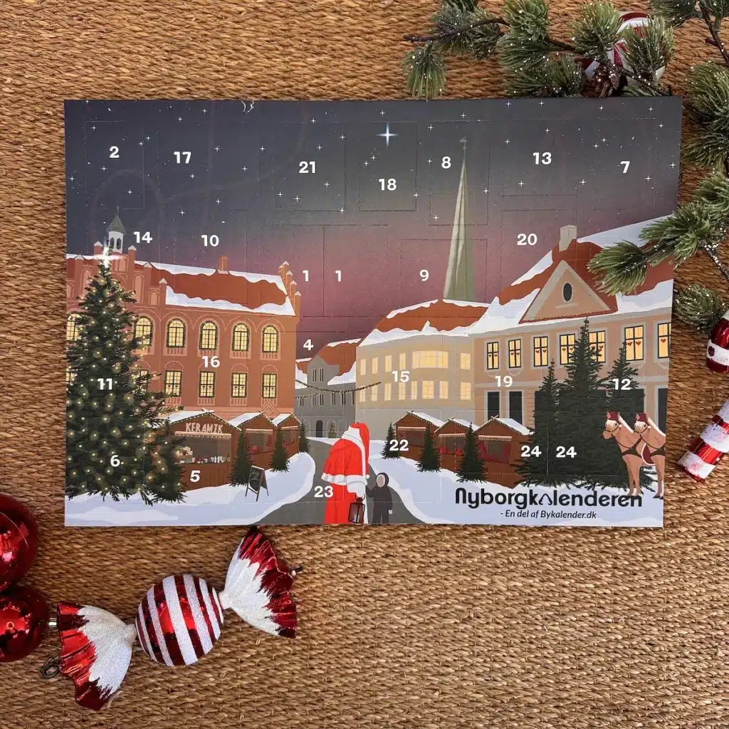 Forsiden af Nyborgkalenderen julekalender med lokale motiver