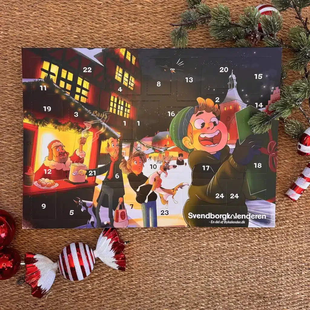 Forsiden af Svendborgkalenderen julekalender med lokale motiver